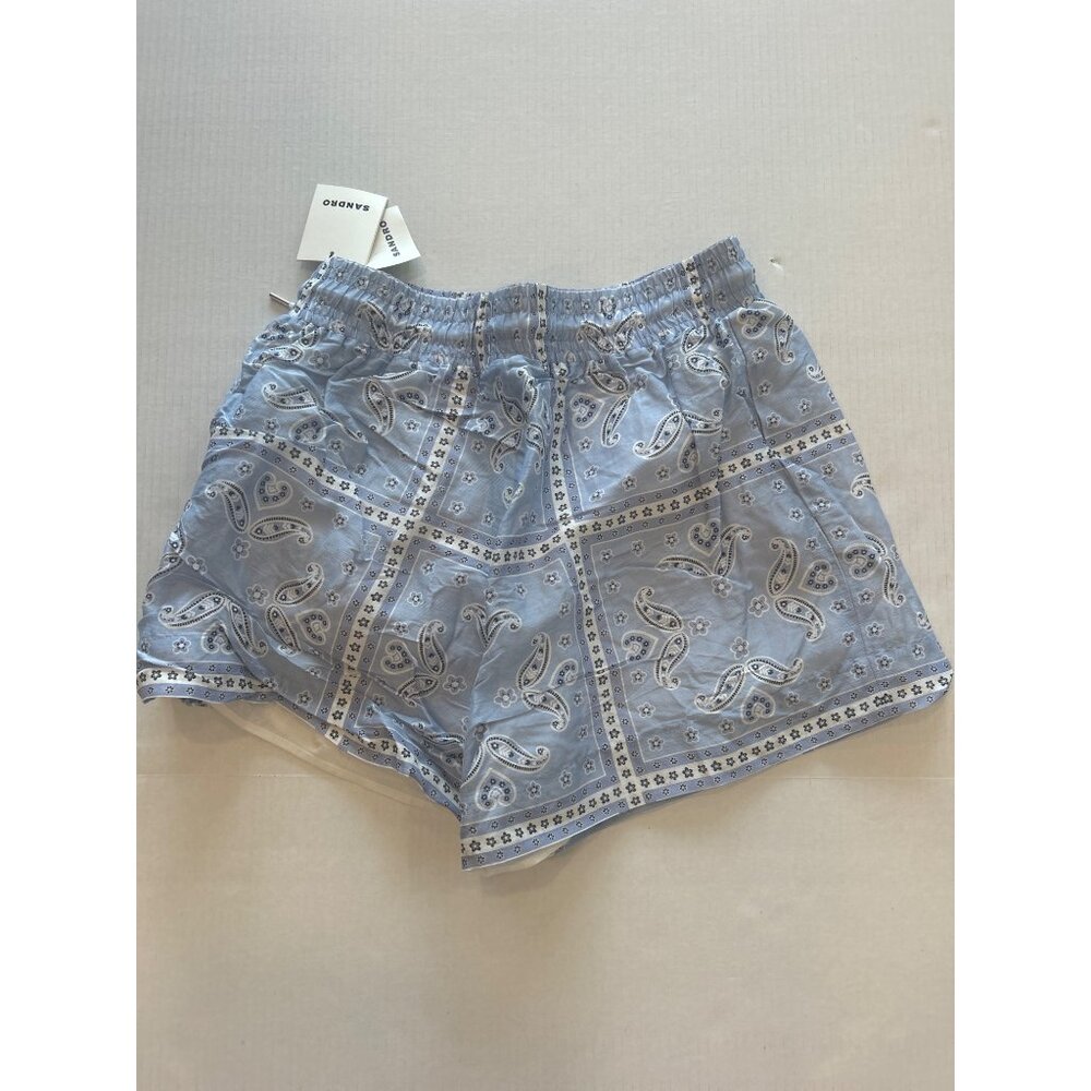 Sandro Judy Paisley Print Drawstring Shorts Blue Size 40 NWT - Picture 5 of 8